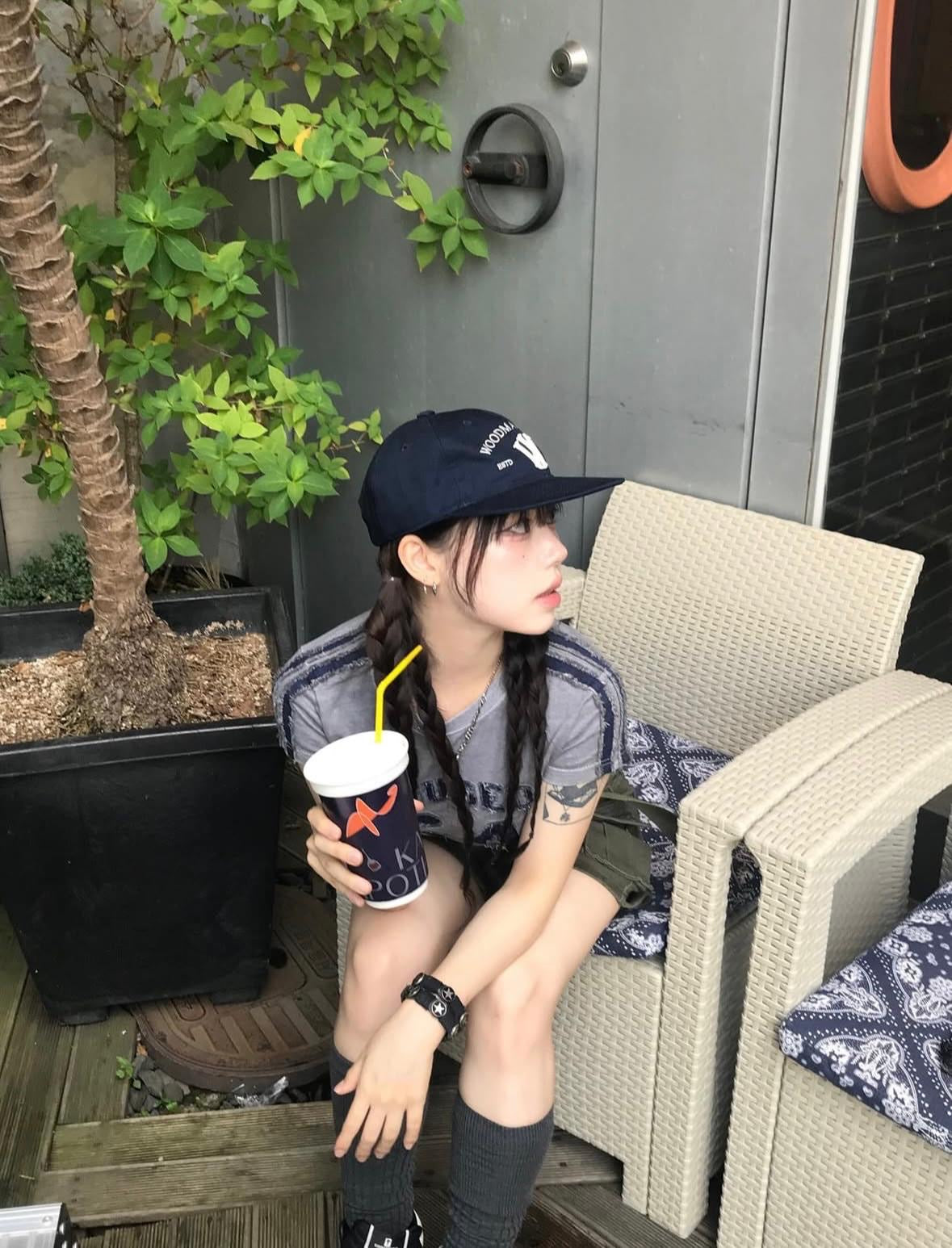 短款牛仔布條紋短T