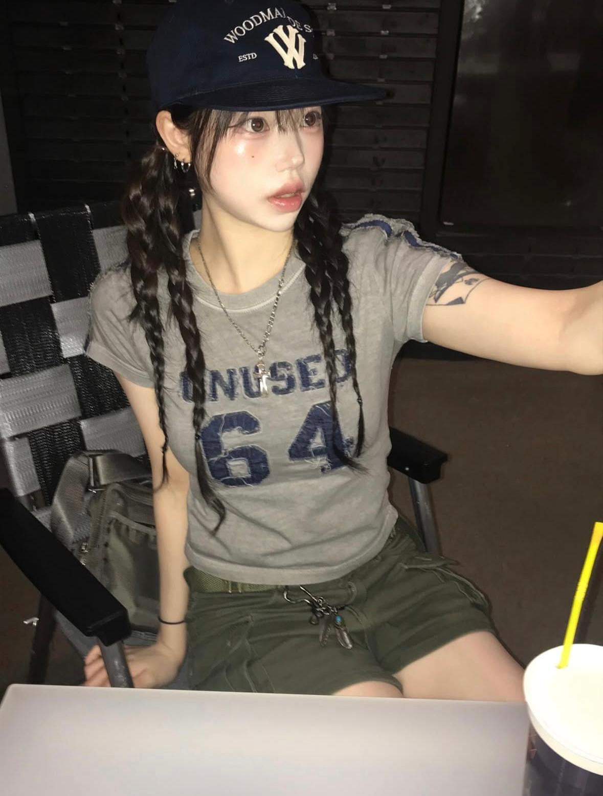 短款牛仔布條紋短T