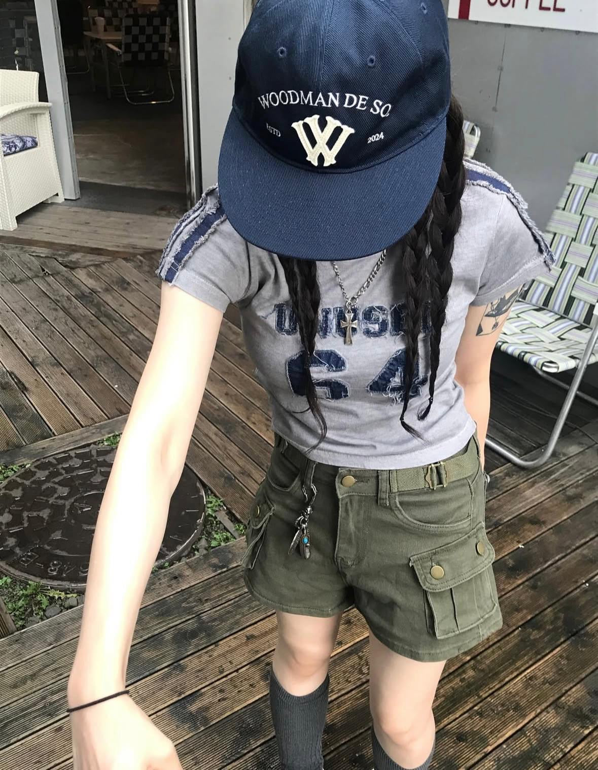短款牛仔布條紋短T