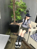 短款牛仔布條紋短T