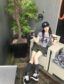 短款牛仔布條紋短T