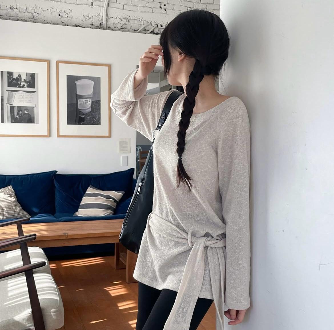 綁帶款麻質長袖