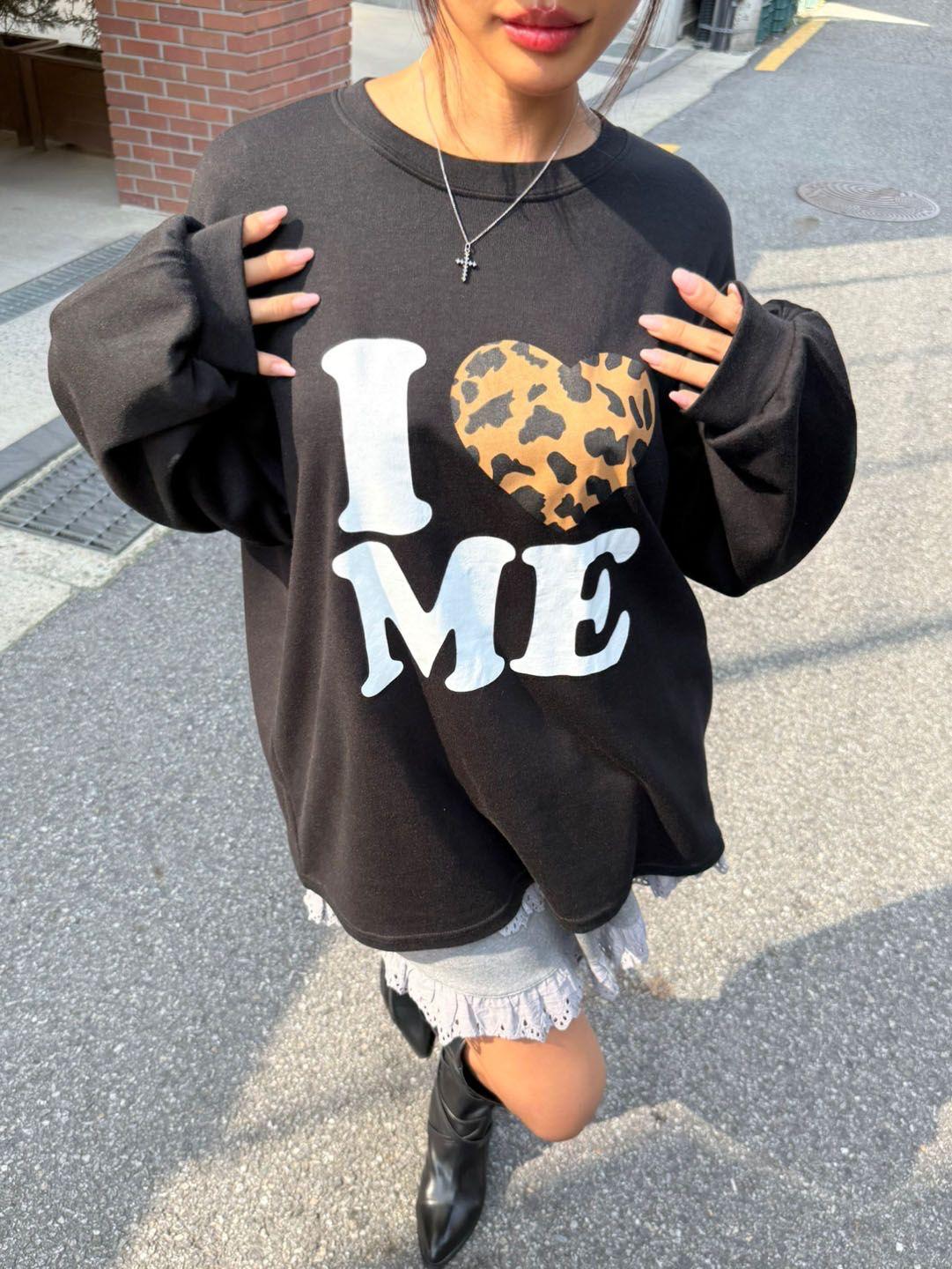 I ❤️ ME 豹紋心印花長袖 Tee