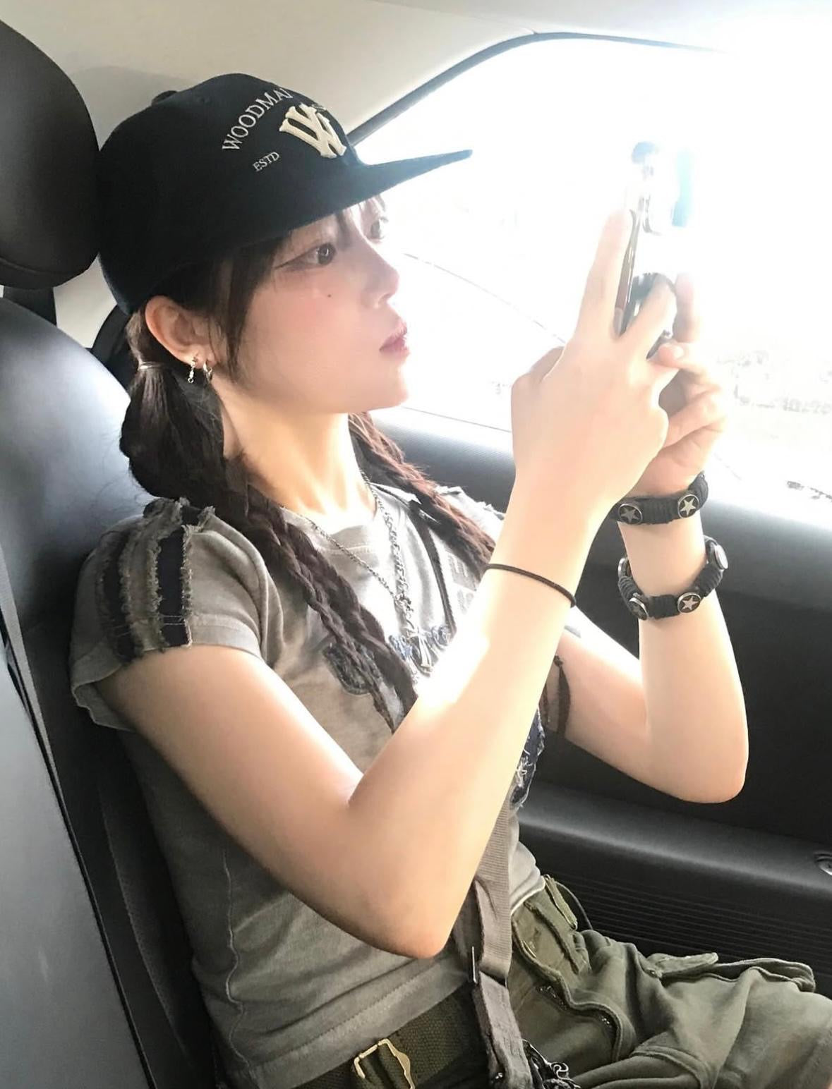 短款牛仔布條紋短T