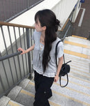 格紋拼接雙層短袖套衫
