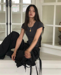側影蕾絲心機T